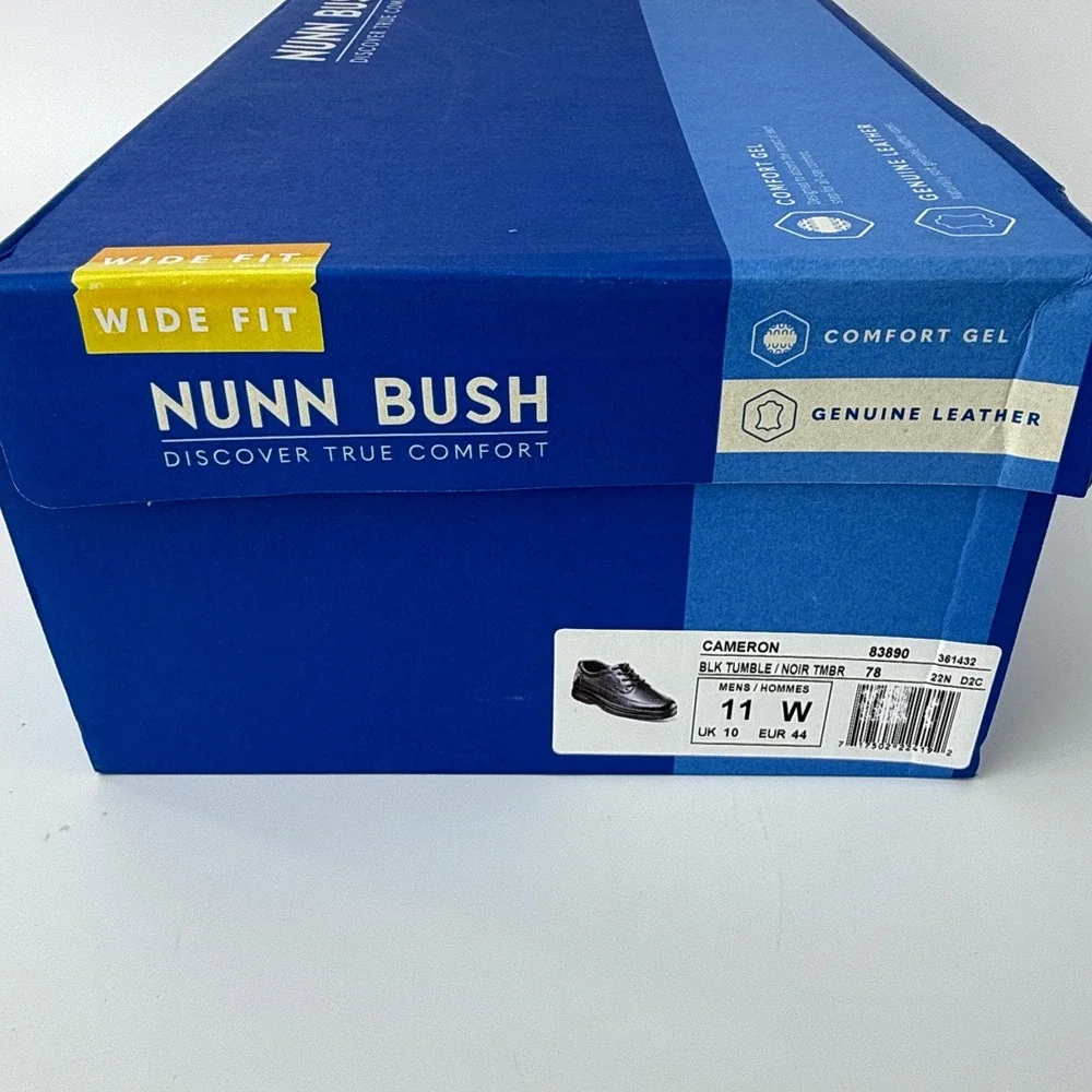 Nunn Bush Cameron Leather Comfort Gel Shoes Mens 11 W Black Tumble NIB